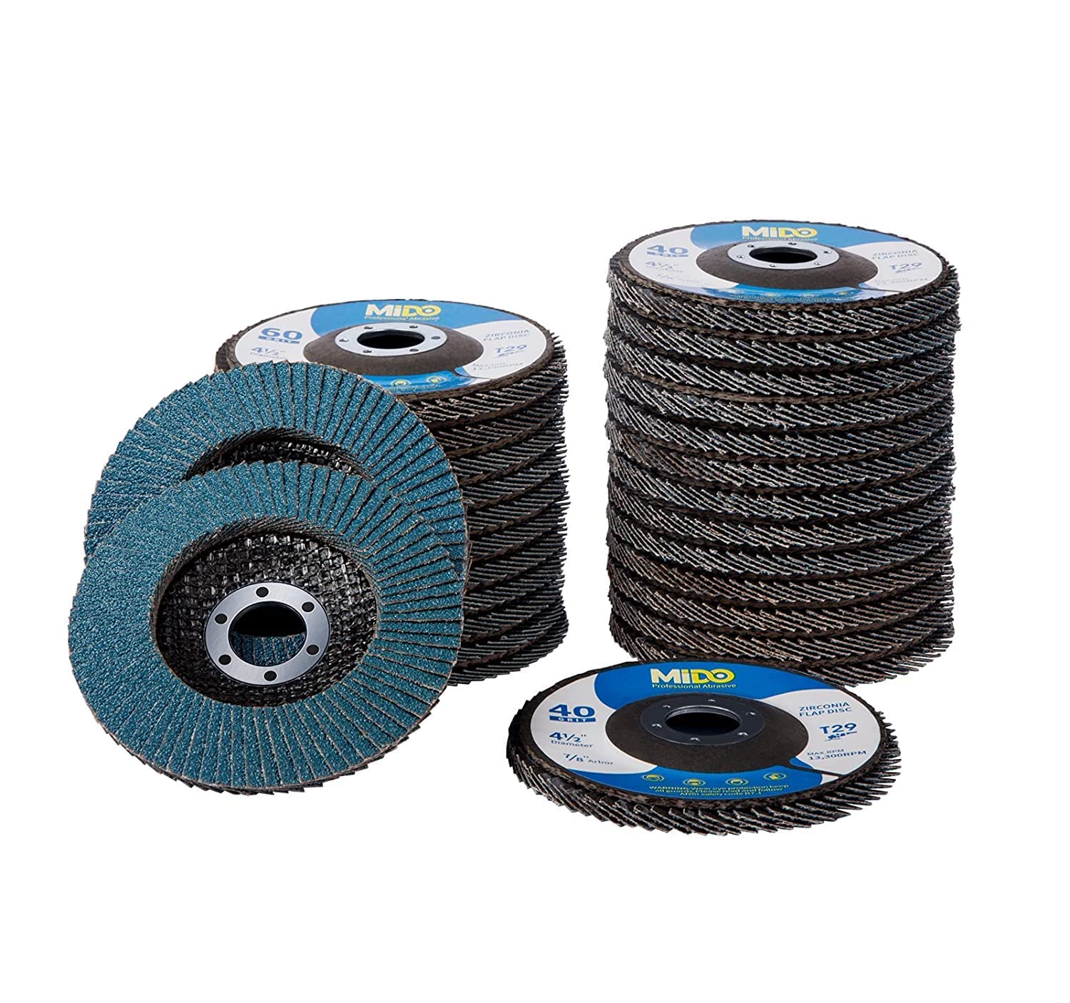 MIDO Professional Abrasive Flap Discs 115mm 25 PCS 40/60/80/120 Grit Assorted Type 29 Grinding Discs for Angle Grinder Sanding Metal Wood