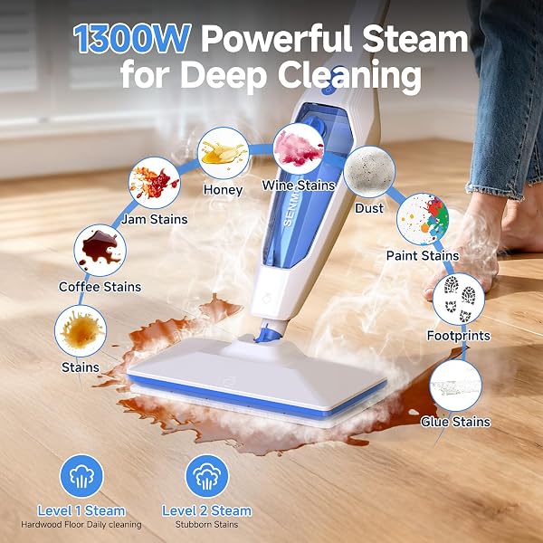 SENMO STEAM MOP, 14-IN-1 DETACHABLE STEAM CLEANER FOR HOME AND FLOOR, 1300W 228°F DEEP CLEANING MULTIPURPOSE FLOOR STEAMER WITH 14 ATTACHMENTS