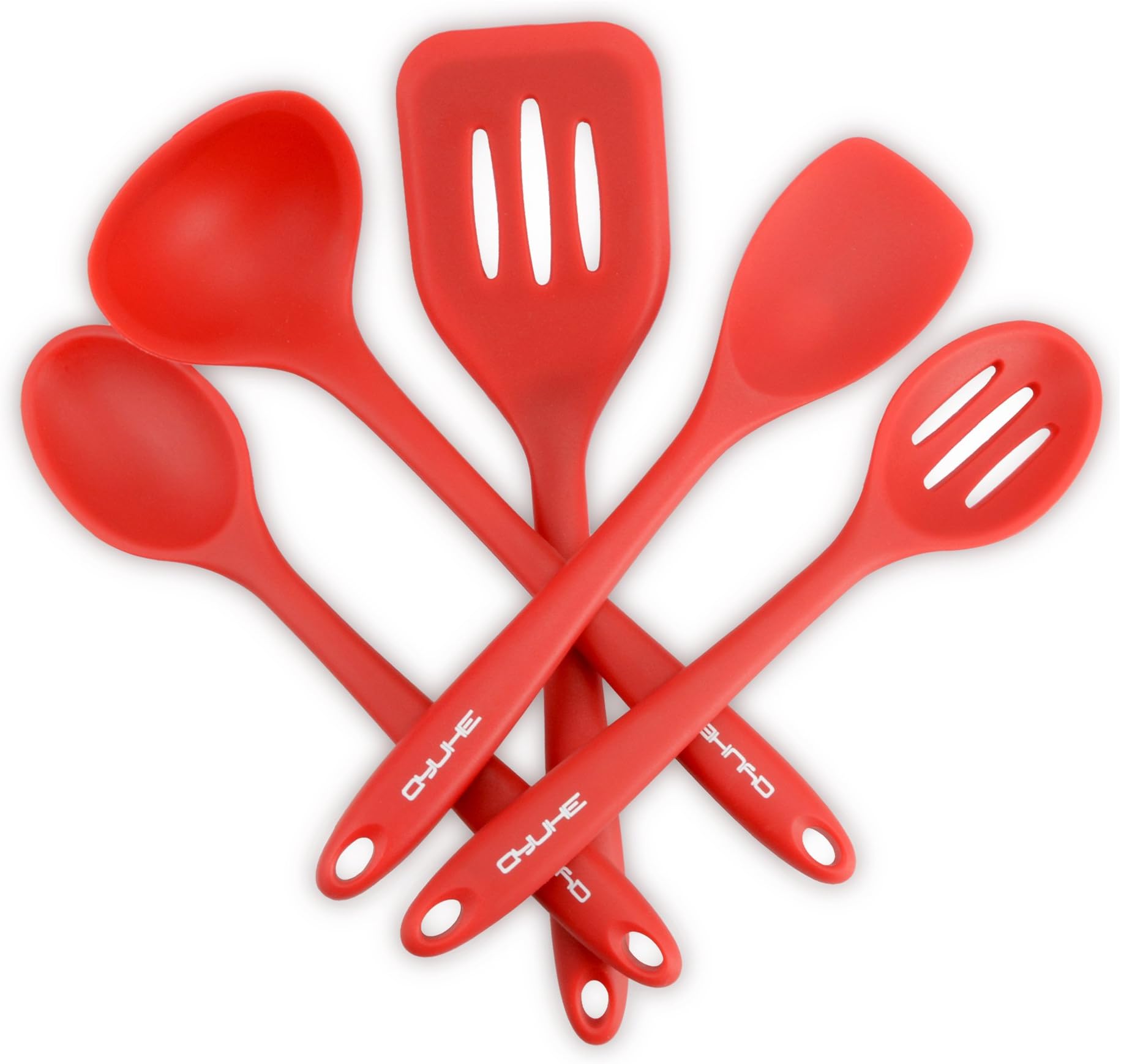 Qyuhe® Premium Cooking Silicone Spatula Utensil Set, 5 Piece Heat Resistant Kitchen Baking Set Includes Spatulas, Spoons and Turner (Red)