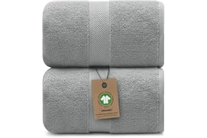 Alusa Home 100% Organic Luxury Bath Sheets - GOTS Certified - Extra Large 35x70 Inches (Pack of 2) Zero-Twist, Long-Staple Cotton Bath Sheet Set (Pewter Grey)