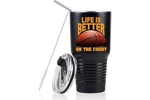 Onebttl Basketball Coach Gifts, Basketball Gifts for Coach, Dad, Son, Man, Coworker, Friends, Teammates on Birthday, Stainless Steel Tumbler 30Oz, Black (Life Is Better On The Court)