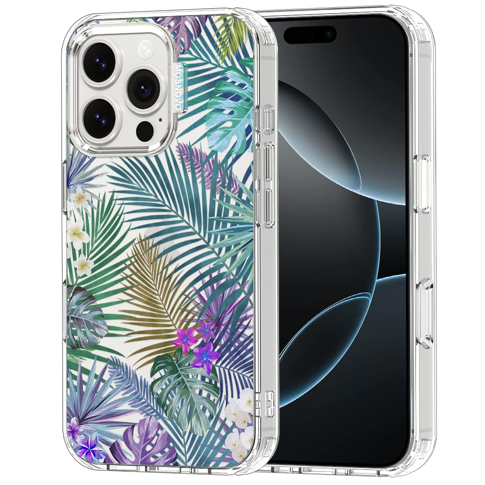 MOSNOVO Case for iPhone 16 Pro, [Buffertech 6.6ft Military-Grade Drop Protection] [Anti Peel Off Tech] Clear TPU Bumper Phone Case Cover Design - Tropical Rainforests