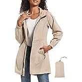 SaphiRose Women's Long Packable Raincoat Waterproof Rain Jacket Lightweight Outdoor Windbreaker with Hood
