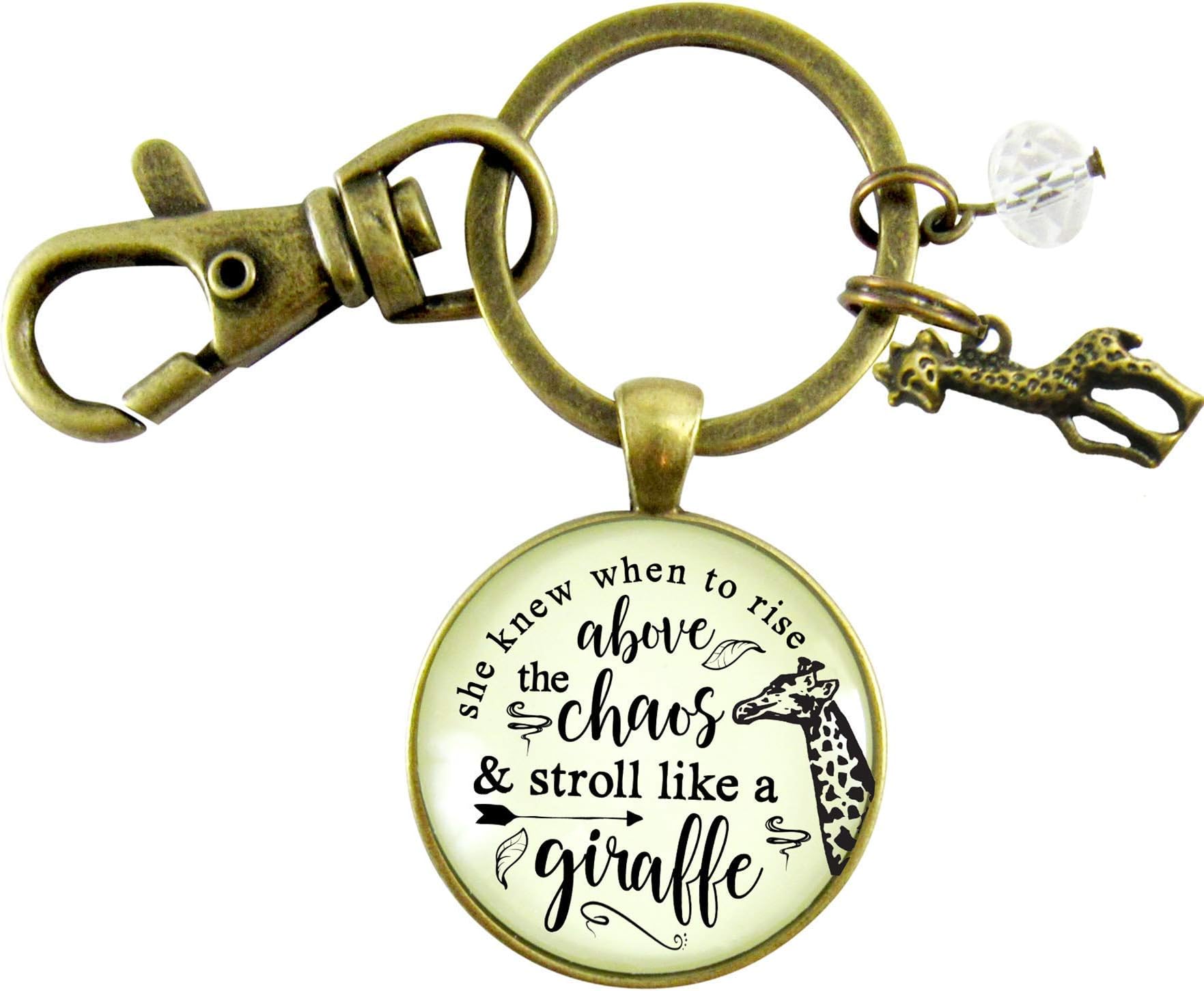 Giraffe Keychain She Knew When To Rise Above Chaos Boho Bronze Inspirational Jewelry Animal Charm For Women - Handmade Glass Giraffe Lover Pendant, Friendship Gift Packaged, Themed Message Card & Box
