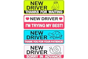 HINGTAI 4Pcs Student Safety Warning Reflective Magnetic Stickers, Removable Lovely Student Driver Sticker Magnet Supplies for Car, Keep Your Distance Safety Sign Suitable for Novice Drivers & Students