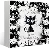 FLVGE Funny Black Cat Desk Decor, Cat Lover Gifts for Women Men, Kawaii Cat Box Block Sign for Teen Girls & Women, Funny Office Decor,It's Fine I'm Fine Everything is Fine,5x5 Inch