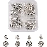 KISSITTY 20 Sets Alloy Guru Bead Sets Tibetan Style 3-Hole Round &amp; T-Drilled Prayer Beads Antique Silver Floral Design for Buddhist Mala Bracelet Jewelry Making
