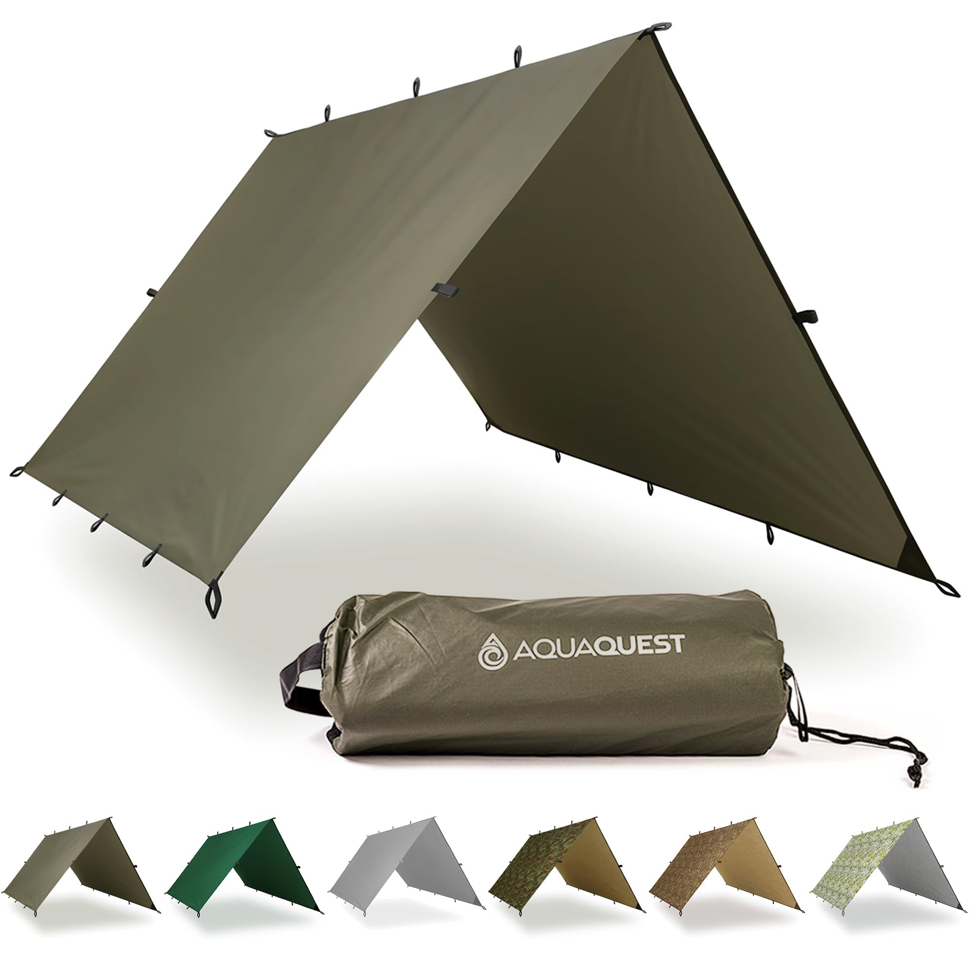AQUAQUEST SAFARI Waterproof Camping Tarp - Lightweight Sun Shade or Rain Fly - Camping Essentials for Hiking, Backpacking & Hammock, 6 x 4 m Olive Drab