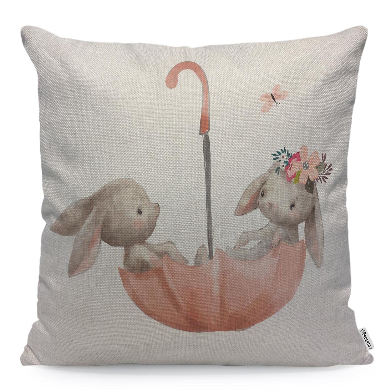 WONDERTIFY Hares Cushion Cover Watercolor Cute Animal Flower Bunny Couple Rabbit Love Butterfly Umbrella Throw Pillow Covers Cushion Case For Couch Home Decor 45X45 Cm