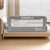 GrowthFun Foldable Bed Rail for Toddlers, 59in Reinforced Carbon Steel Frame&amp;Connectors, Breathable Cationic Fabric, Safety Toddler Bed Rails for Queen, King, Twin, Full, No-Tool Setup.