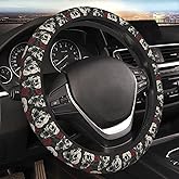 Skull Rose Flower Car Steering Wheel Cover,Non-Slip Elastic Neoprene-Sweat Car Accessories,Universal 15 Inch Fit Auto, Vans Trucks,Suvs, Truck