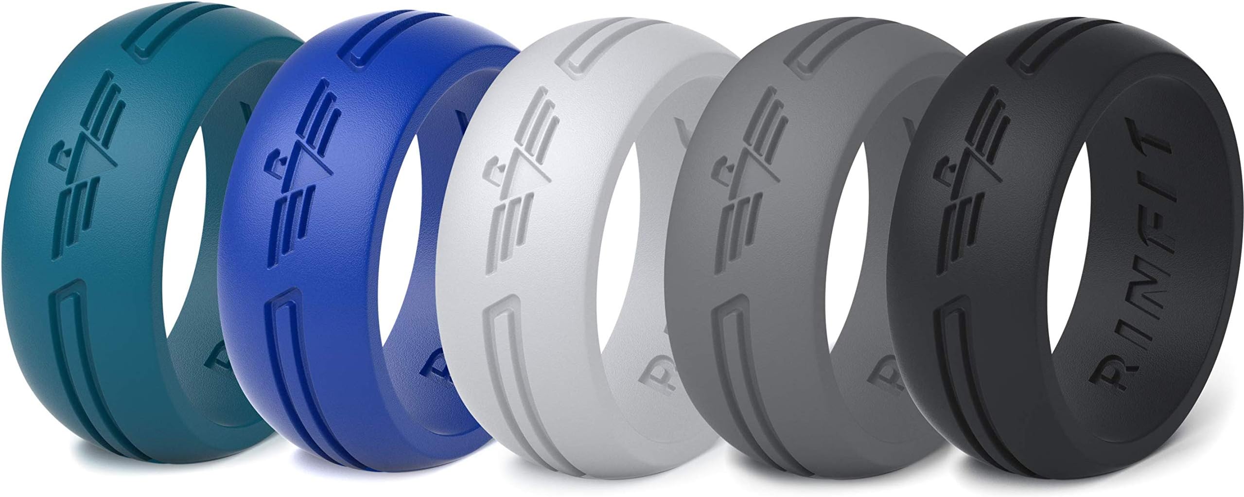 Silicone Wedding Ring for Men by Rinfit. 3 or 5 Rings Set. Designed, Safe, Soft, Silicon Rubber Men's Wedding Band. U.S. Design Patent Pending. Size 8-12