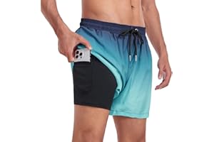 Narecte Mens Swim Trunks 5" with Compression Liner Quick Dry Board Shorts Men's Swimming Trunks with Zipper Pocket