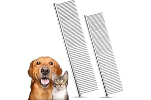 KT DEALS 2PCS Dog and Cat Brush - Stainless Steel Dog Grooming Comb Deshedding Brush for Long Haired Animal Metal Comb for Dog & Cat with Rounded Teeth for Removing Tangles and Knots