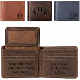 GiftShopie Personalized Handmade Genuine Leather Wallet for Men | Custom Engraved Name &amp; Initial | Customized Monogram Bifold Wallet Gift for Dad, Husband, Boyfriend | Birthday, Father's Day Present