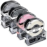 Pristar Compatible Label Tape Replacement for Epson LK-4WBN LK-4RBL LK-4SBM LK-4BWV 12mm 1/2" for Epson LabelWorks LW300 LW400 LW600P LW700, Black on White/Pink/Matte Silver, White on Black, 4 Pack