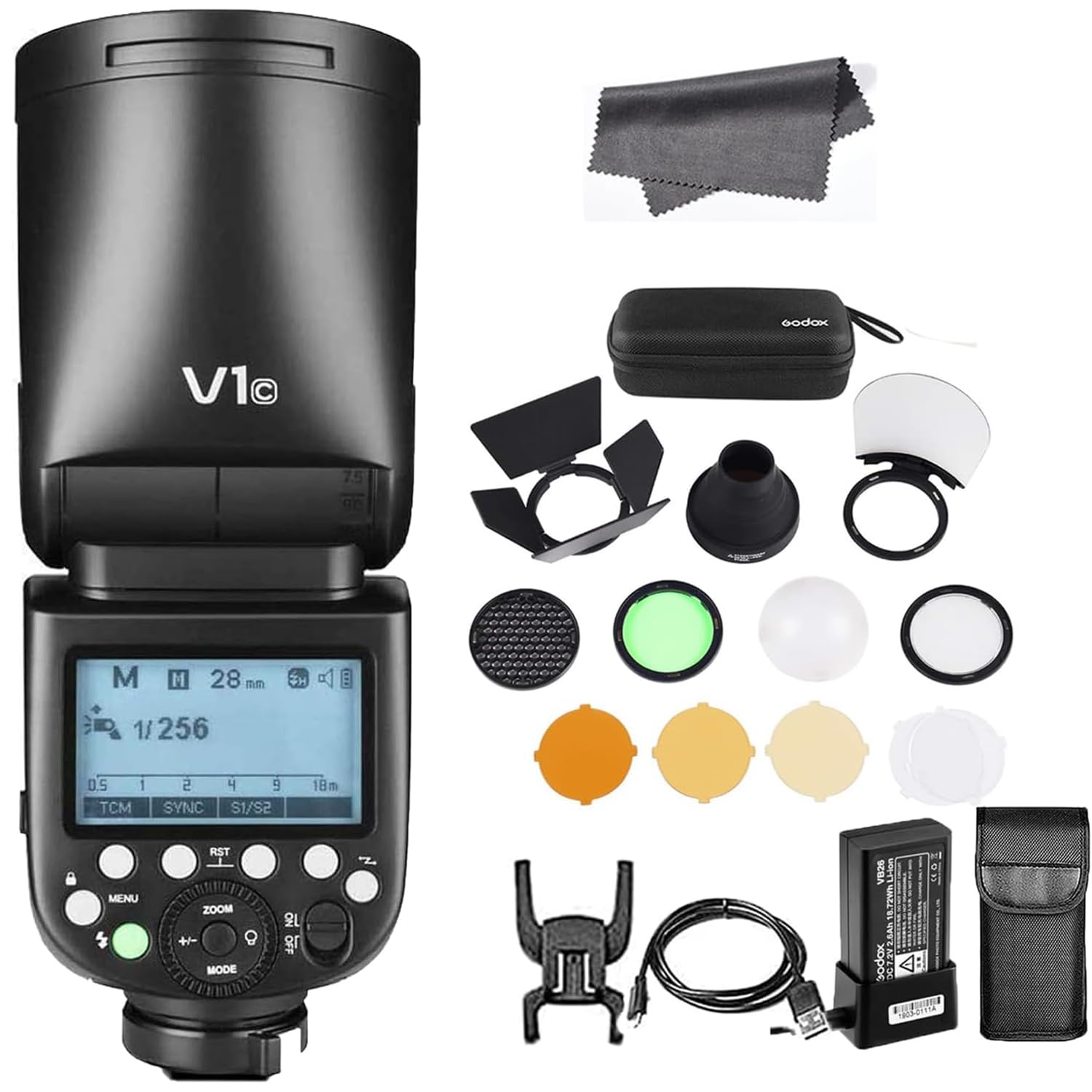 Godox V1-C Flash for Canon, 76Ws 2.4G TTL Round Head Speedlight, 1/8000 HSS, 480 Full Power Flashes,1.5s Recycle Time, 2600mAh Battery,10 Level LED Modeling Lamp,V1 Canon with AK-R1 Accessories Kit
