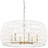 Golden Lighting 6808-6 Ellie 6 Light 28" Wide Drum Chandelier - Modern Brushed Gold/Bleached White Raphia