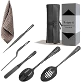 Bonigour Plating Tool Culinary Set, 6 Piece Professional Chef Plating Tools Kit, Chef Plating Utensils, Spatula, Tweezers for Modernist Cuisine Food Art, Black, Cooking Utensils (Black)