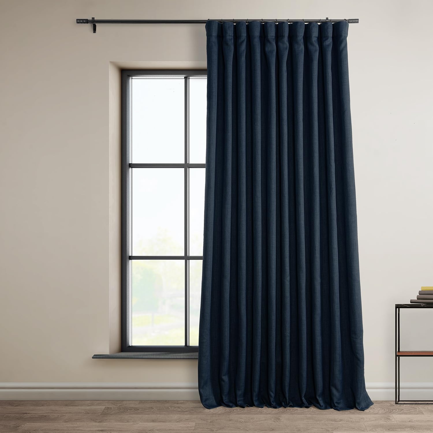 HPD Half Price Drapes - Faux Linen Curtains for Living Room (1 Panel) - 100W X 96L - Extra Wide Textured Room Darkening Curtains for Bedroom 96 Inches Long - Drapes for Home Decor, Nightfall Navy Image