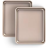 Toaster Oven Pans Set of 2, Shinsin 11-Inch Nonstick Baking Sheet Pans and Trays, 1/8 Thicker Replacement Small Baking Tray Accessories for Cookie, Non Toxic and Easy Clean and Diswasher Safe, Gold