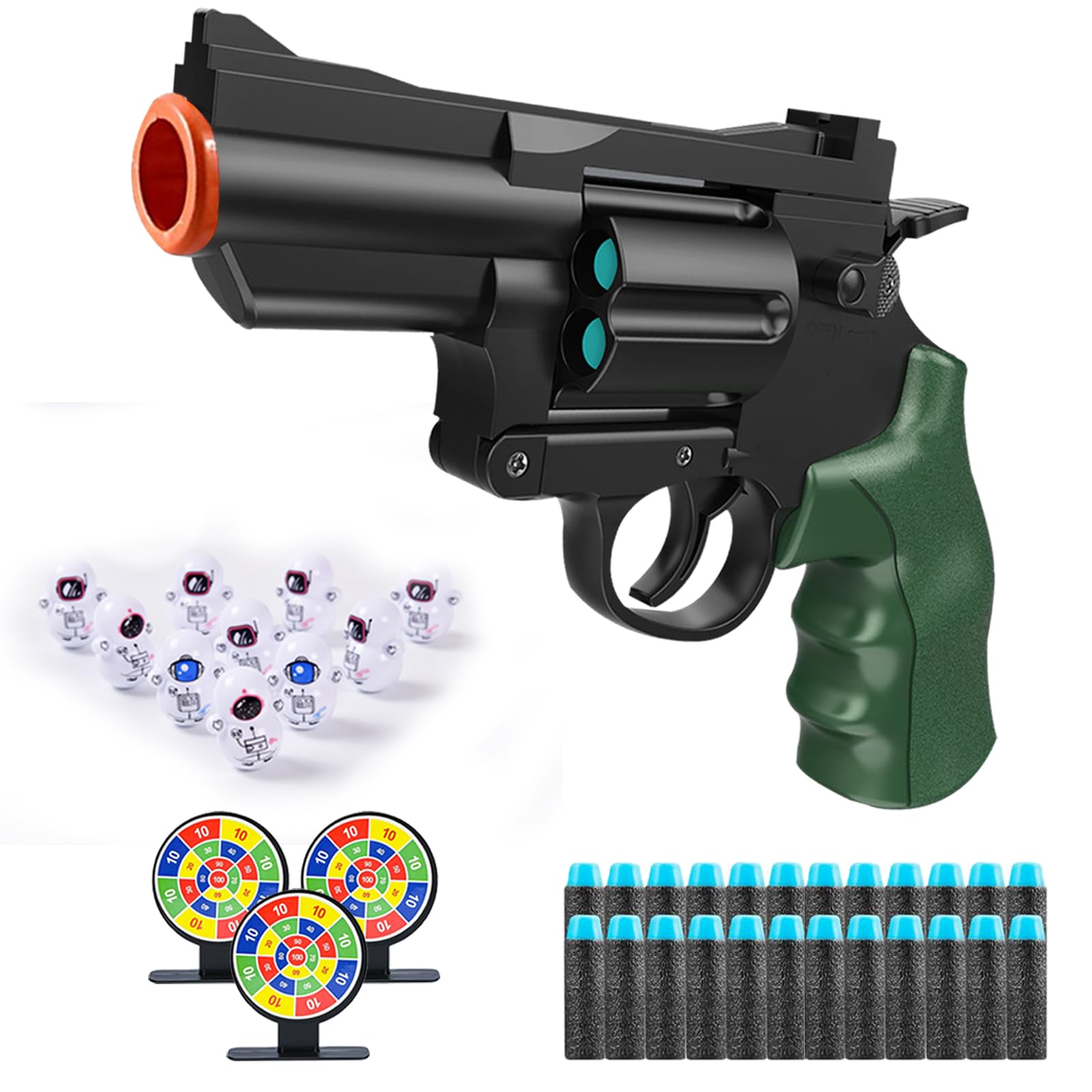 Soft Bullet Gun Toy, Blasters, Shockwave,Safe Toy Fake Gun Model Revolver Toy Gun with Soft Bullet Look Real Action Mini Pistol Model for Children Age 3-8+ (Green)
