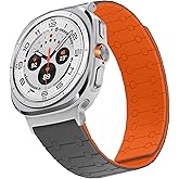 ZZDZZ Magnetic Band Compatible with Samsung Galaxy Watch Ultra 2/Ultra (2025/2024) Band 47mm, 22mm Silicone Sport Strap for Women Men, Gray/Orange