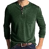 Henley Long Sleeve Shirt for Men Lightweight Casual 3 Button Tees Tops Cotton Classic Work Blend T-Shirts with Pocket