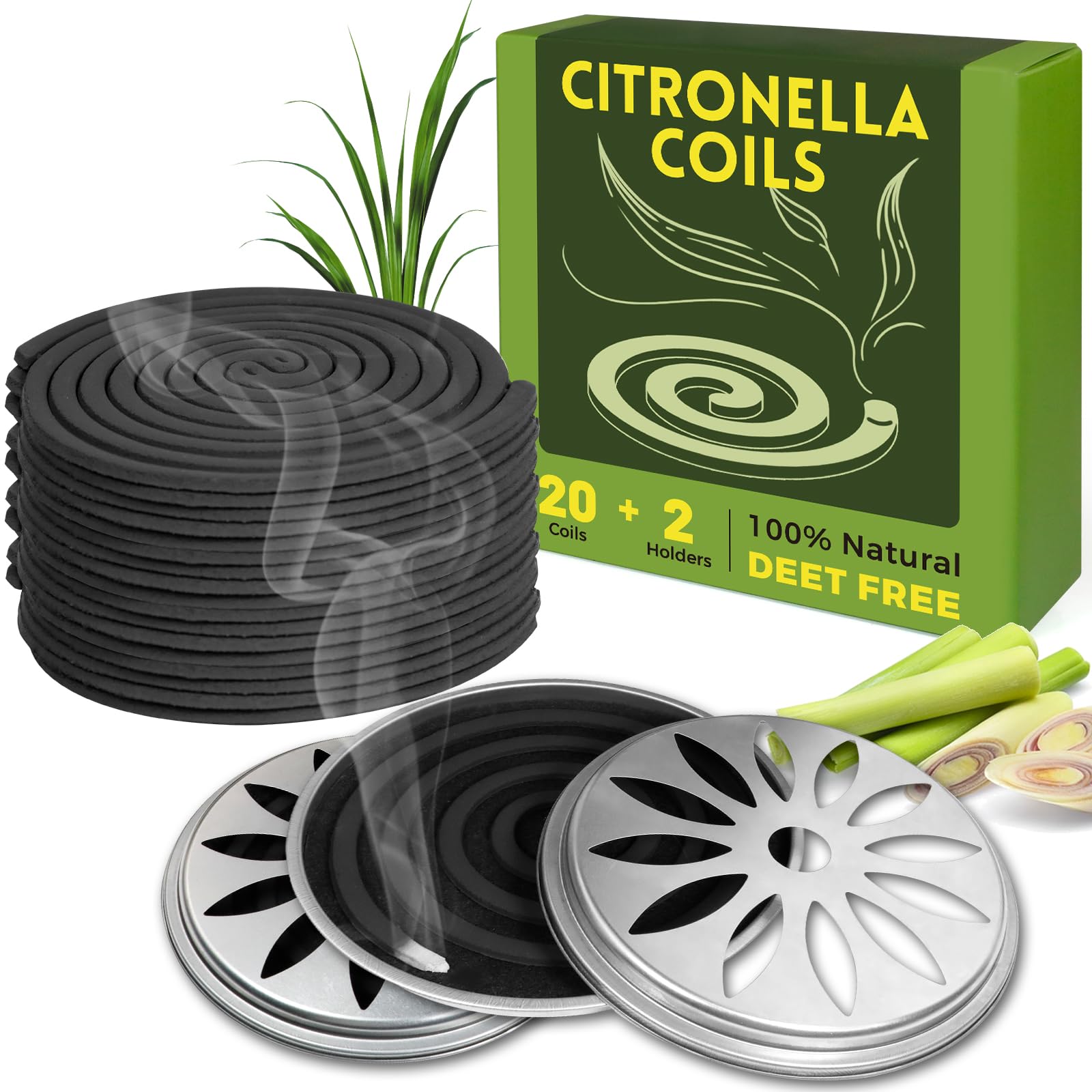 Photo 1 of STRN Citronella Coils and Round Portable Incense Burner Box, Natural Lemongrass Coils Incense Suitable for Outdoor Camping, Patio, Hiking, with Fireproof Iron Cage