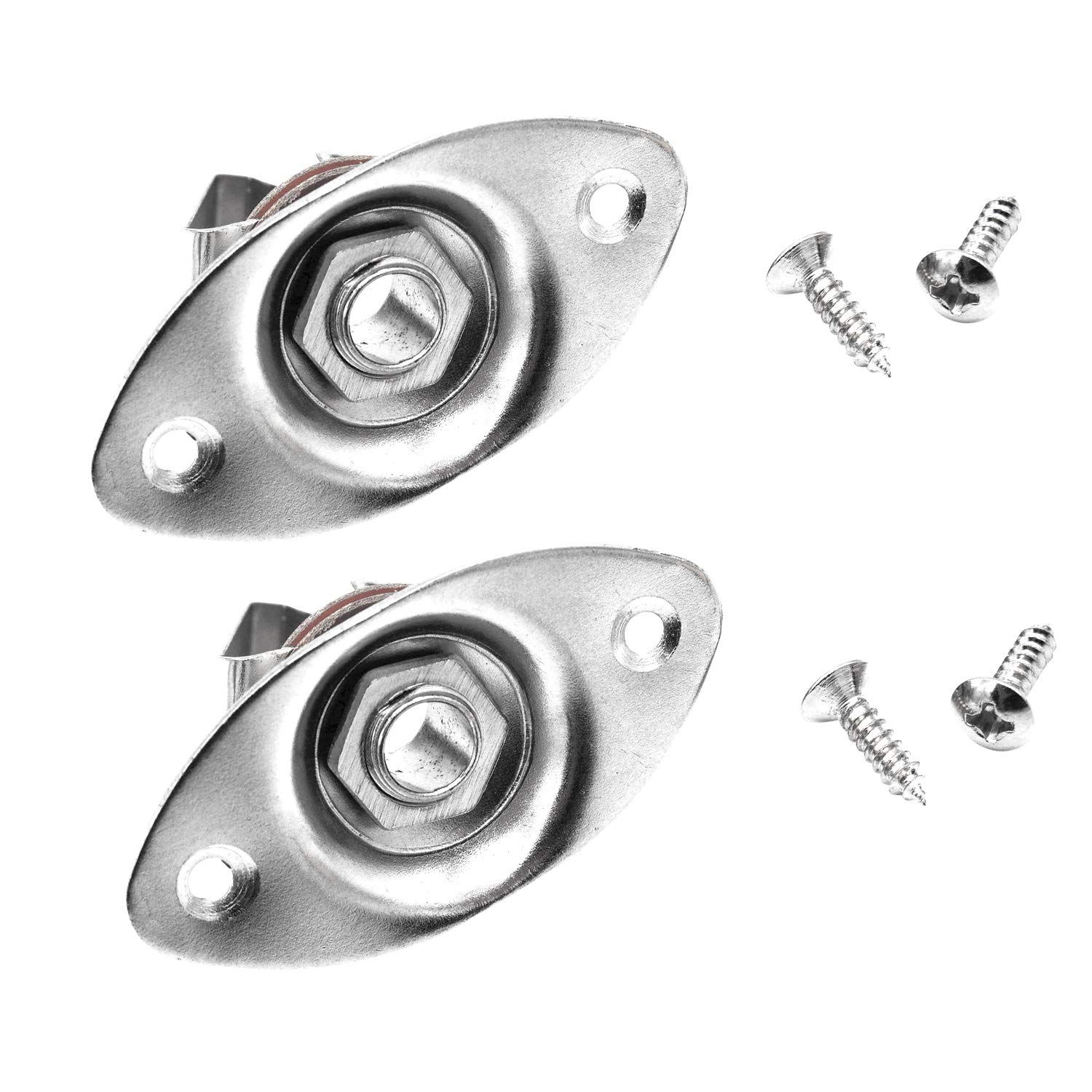 2pcs Oval Guitar Pickup Input Output Plate Jack Plug Socket 6.35mm With 2 Mounting Screws for Electric Guitar Replacement (Silver)