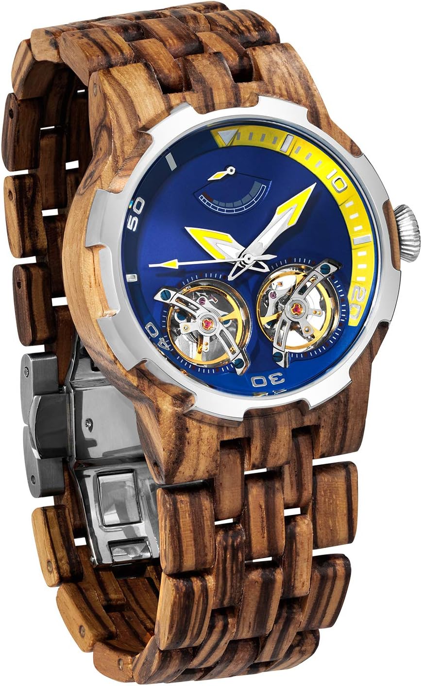 Wilds Dual Wheels Automatic Movement Transparent Dial Men's Wooden Watch