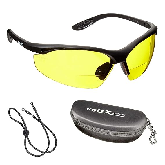 voltX 'Constructor' BIFOKALE Schutzbrille mit Lesehilfe (GELB +2.0 Dioptrie) CE EN166F Zertifiziert/Sportbrille für Radler en