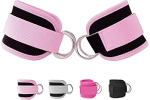 Langmeil Fitness Ankle Straps for Cable Machines, 2 Pack Comfortable Adjustable Padded Ankle Wrist Cuffs, Kickback Glute Workouts for Men Women, D-Ring Leg Straps with Neoprene Padding