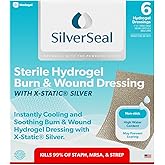 SilverSeal Burn and Wound Dressing, Hydrogel Pads with X-Static Silver, Soothing, Moist & Protective for Burns, Cuts & Wounds, 2" x 3" Sterile Dressings, 6 Count
