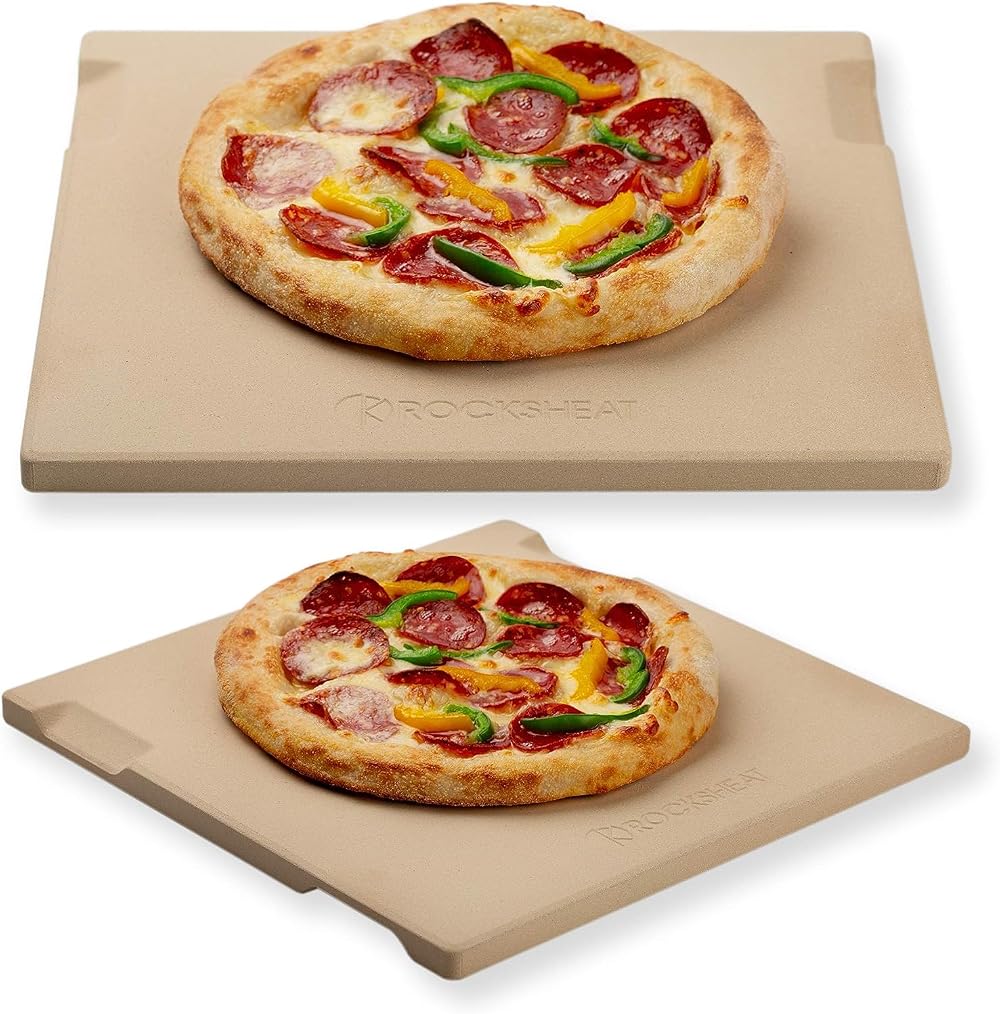 ROCKSHEAT Pizza Stone Double-Sided with 4 Handles 30.5 cm Rectangular
