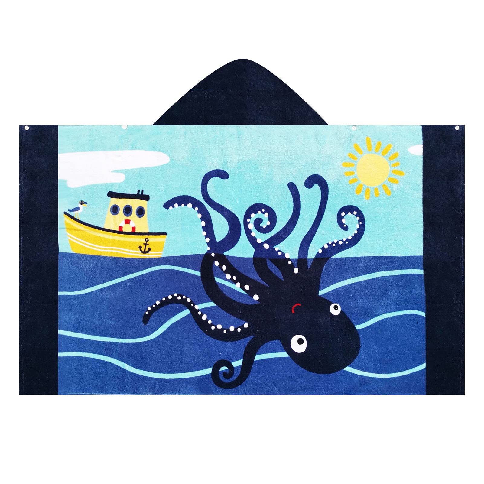 BANGSAUR Children's Hooded Bath Beach Towel, 100% Cotton 50"x30" Wrap, Kids Toddlers Girls Boys 3-12 Years Coverup(Octopus)