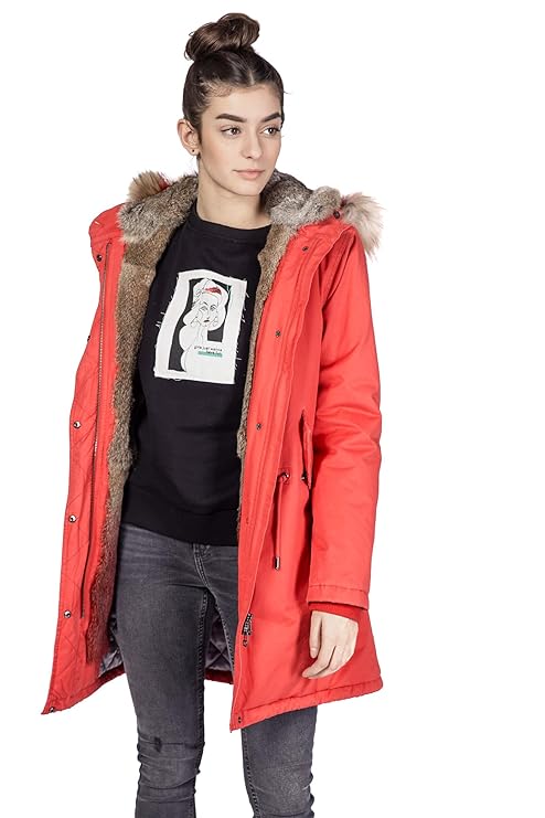 IQ+berlin Damen Winter-Parka Basic Parak mit schöner Fell-Kapuze