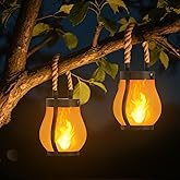 Hompavo Gen2 Solar Lanterns Outdoor with Ultra-Real Flame, Dual Charging (USB/Solar) & 2 Modes - Waterproof Decorative Hanging/Table Lights for Yard Patio Garden Gift Halloween Christmas Decoration, 2