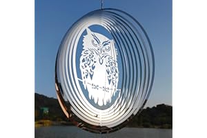 DJUAN Owl Scarecrow Bird Deterren for Outside Patio Garden Porch Pool Window,16" Mirror High Reflective Bird Scare Devices Wind Spinners Outdoor Decor,Bird Reflectors to Keep Woodpecker Away from House