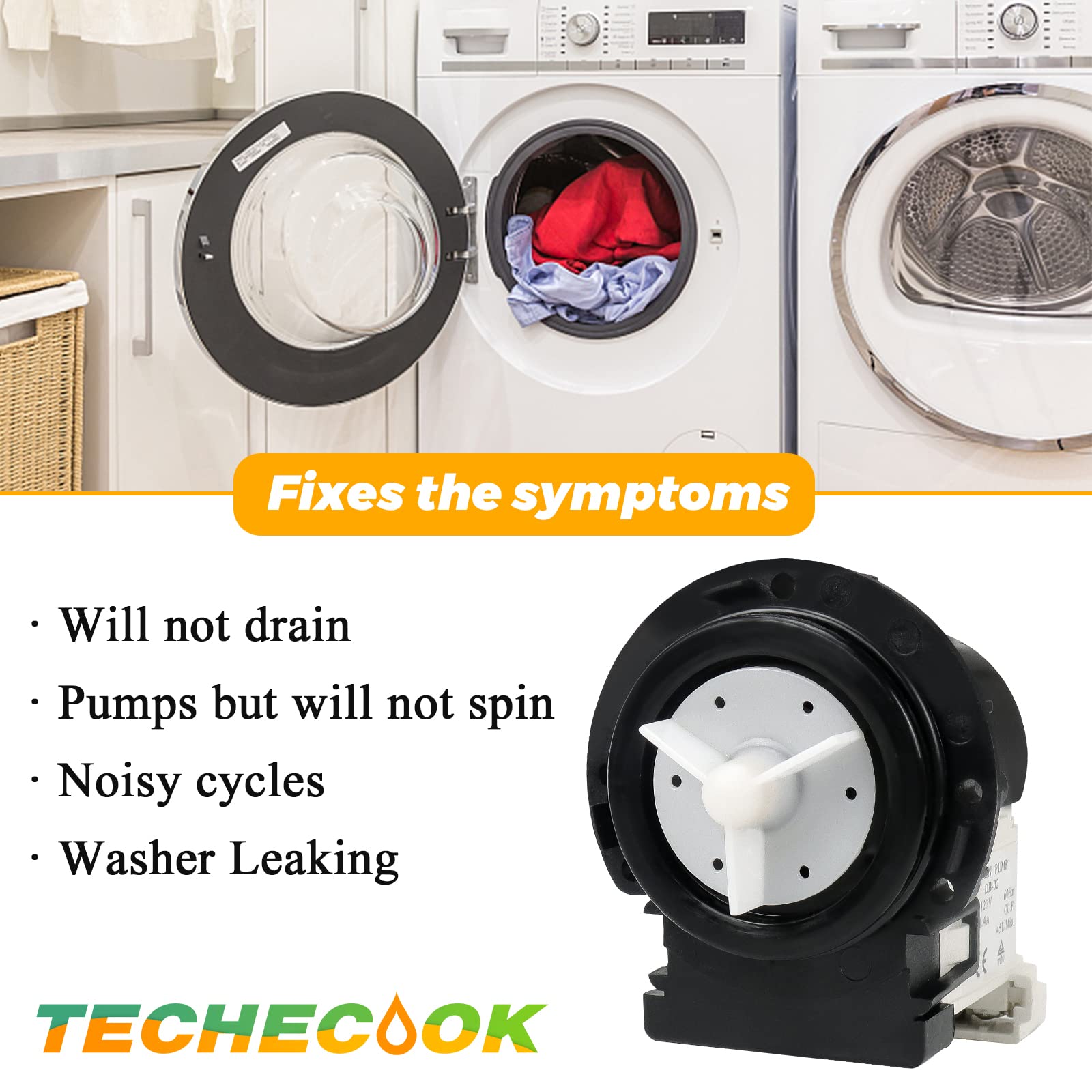 4681EA2001T Washer Drain Pump Motor by Techecook - Fit for Kenmore, LG Washing Machine ap5328388 4681ea1007g 4681ea1007d 4681EA2001d 4681ea2001n wm2101hw wm2016cw wm3570hwa wm3270cw washer drain pump