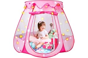 DISHIO Princess Tent Girls Kids Playhouse Pop Up Play Tent with Star Light Tent for Kids Ball Pit Toys for 1,2,3 Years Girl Birthday Gift for Indoor Outdoor Toddler Girl Gift, Easy to Pop Up and Assemble