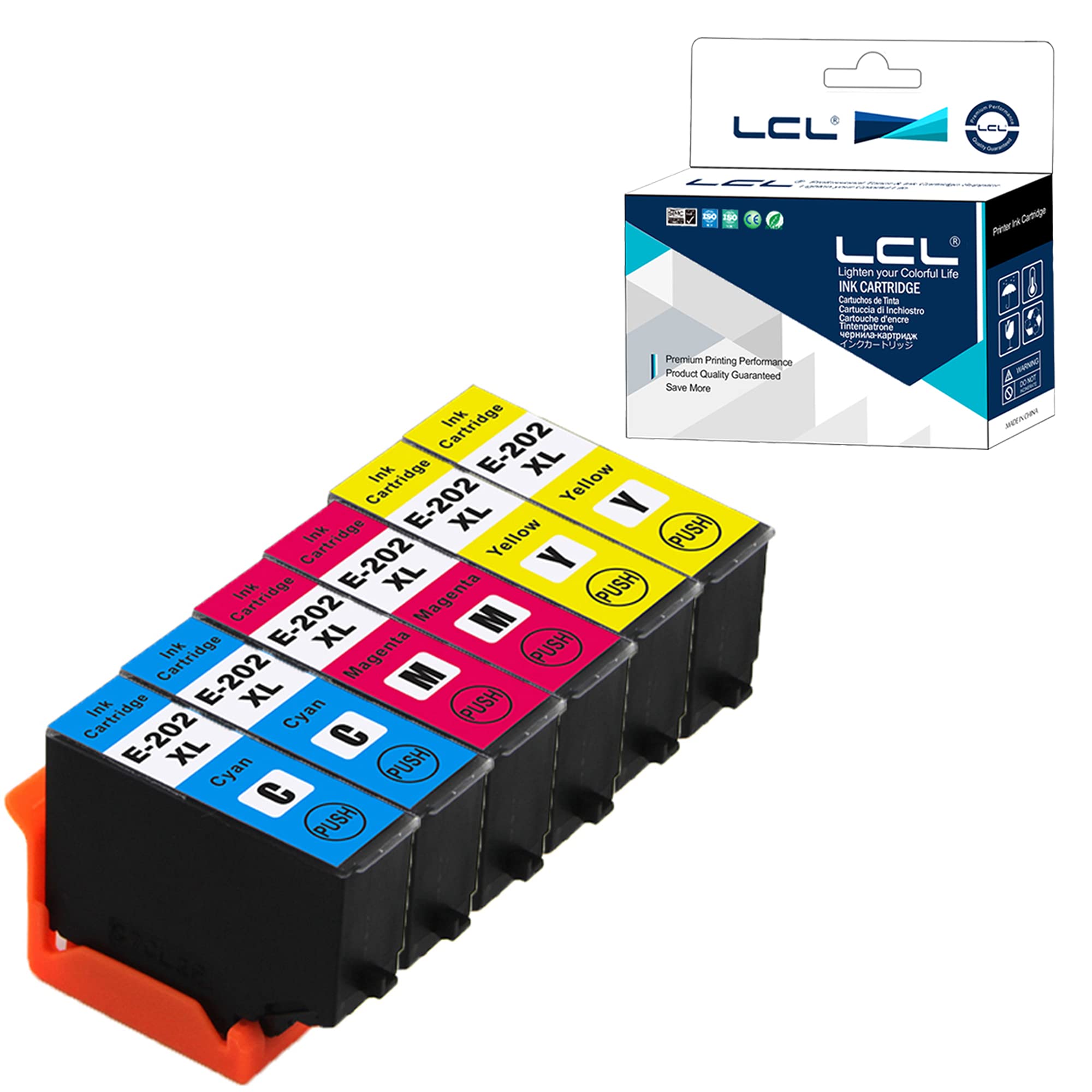 LCL Compatible Ink Cartridge 202 202XL C13T02H24010 C13T02H34010 C13T02H44010 (2Cyan 2Magenta 2Yellow) Replacement for Epson Expression Premium XP-6000 XP-6005 XP-6100 XP-6105 XP6000 XP6005 XP6100
