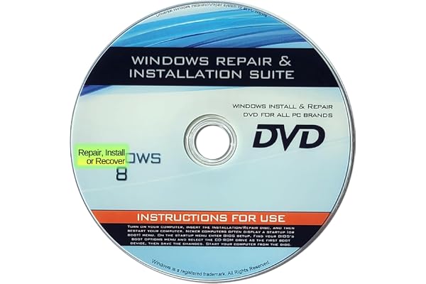 Recovery, Repair & Re-install disc compatible with Win 8 32/64 bit