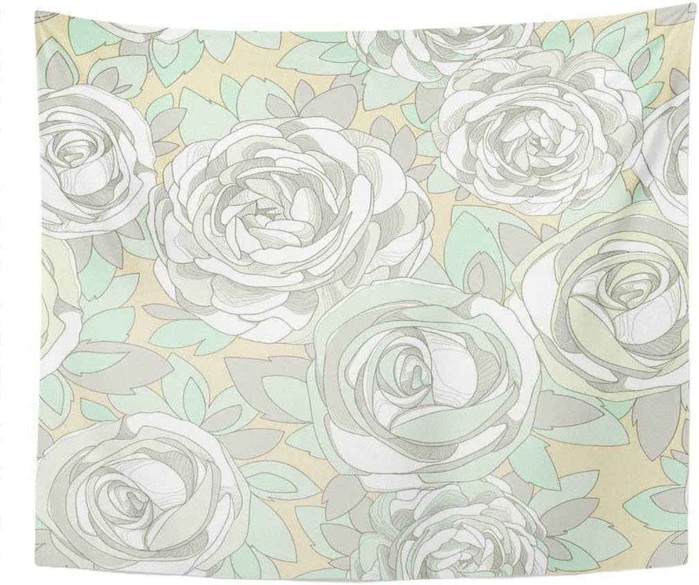 Suklly Tapestry Wall Hanging Dusty Rose Floral Vintage Flowers Buds Petals Yellow Delicate Neutral Pastel Home Decor Polyester Living Bedroom Dorm 60 X 80 Inches Picnic Mat Beach Towel Bed Cover
