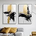 Black White Gold Abstract Wall Art Gold Foil Canvas Wall Art Black Grey And Gold Black White Grey Pictures Black Brush Stroke Wall Art Modern Abstract Picture Living Room Decor 16x24inchx2pcs No Frame