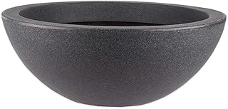 XXL Pflanzschale, Wasserschale 52 cm, Höhe ca. 19 cm - Brunnenschale für Miniteich - Stabiler Kunststoff - Anthrazit Stein-Optik - Mit Abfließ-Funktion - Grabschale