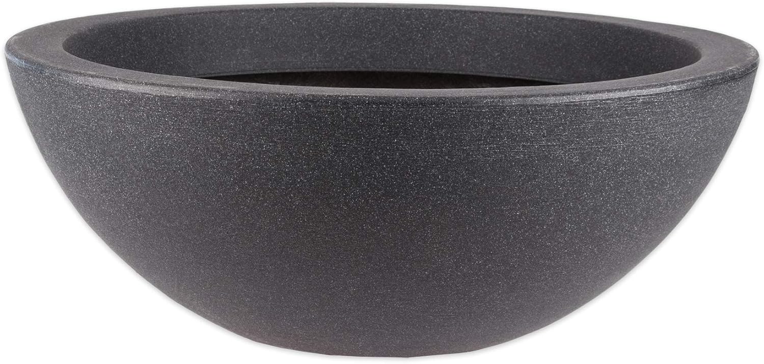 XXL Pflanzschale, Wasserschale 52 cm, Höhe ca. 19 cm - Brunnenschale für Miniteich - Stabiler Kunststoff - Anthrazit Stein-Optik - Mit Abfließ-Funktion - Grabschale