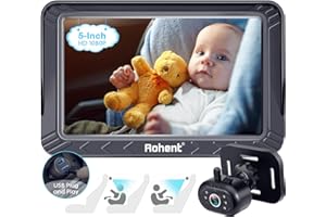 Rohent Baby Car Camera - 5-Inch HD 1080P, Night Vision, Easy Install, Rear & Forward-Facing Seat Camera, USB Powered Baby Camera for Car, Safety for Infants and Kids, No Tools Required
