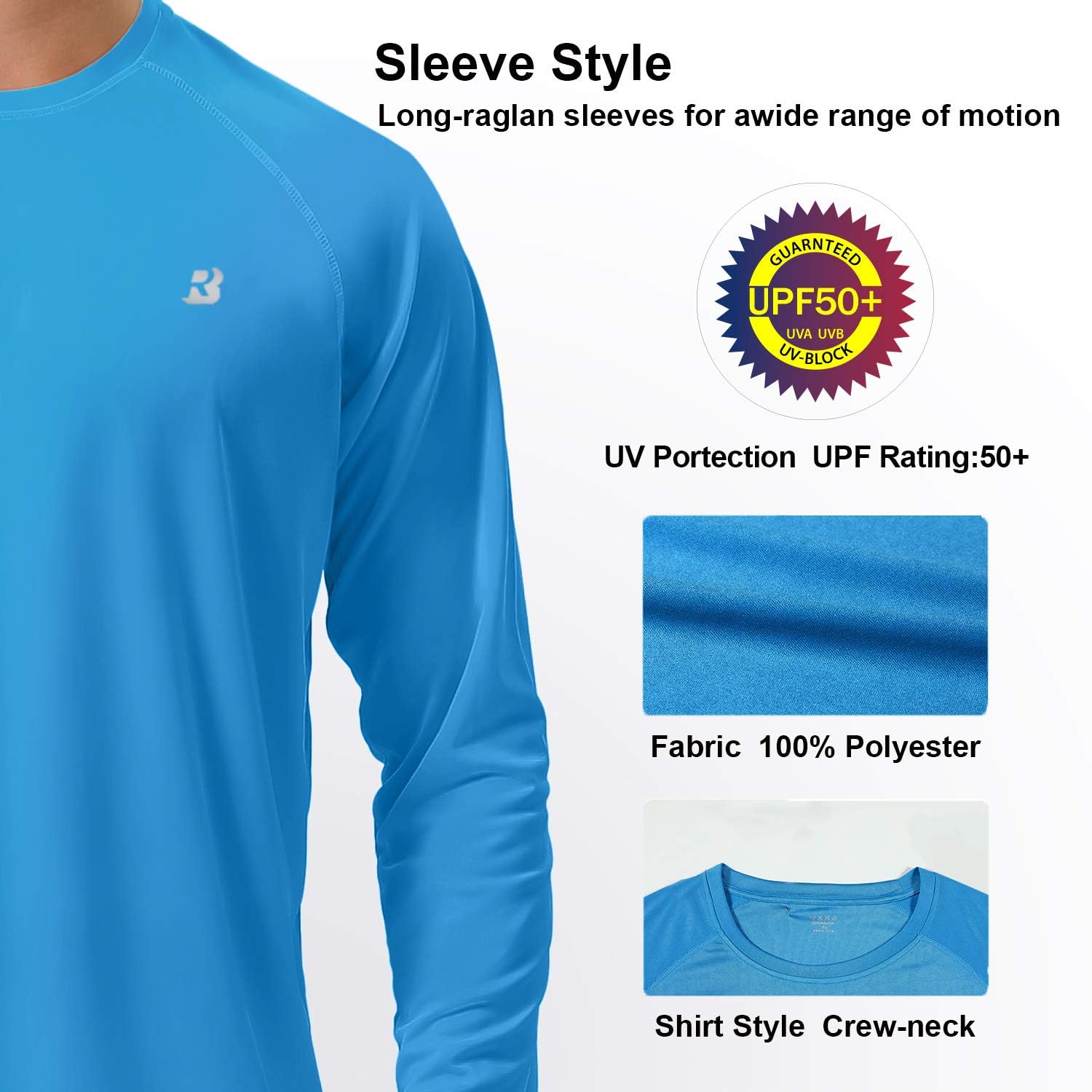 Roadbox Men's Sun Protection UPF 50+ UV Outdoor Long Sleeve Dri-fit T-Shirt Rashguard Shirts for Running, Fishing, Hiking: Clothing