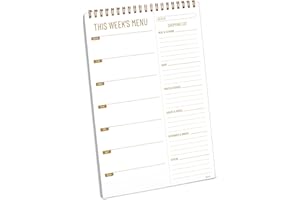 Decorably 52 Sheets Minimalist Undated Magnetic Meal Planner and Grocery List with 4 Strong Magnets, 7x10in Spring-Bound Refrigerator Mountable, Easy Tear-Off Design
